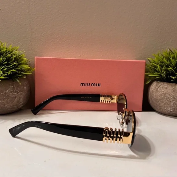 Miu Miu Black and Gold Round-Edge Sunglasses - Picture 5 of 5